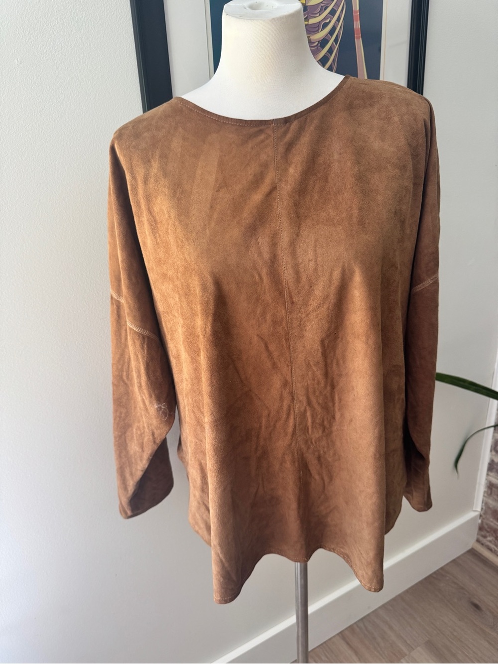 Marithe Francois Girbaud Brown Suede Long Sleeve Top L Lagenlook shirt